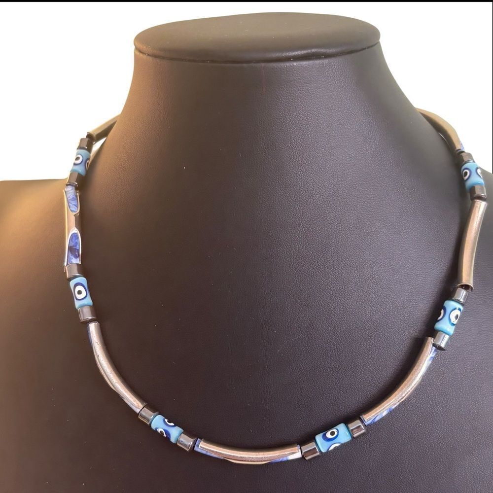 Vintage Evil Eye Necklace w/ Hematite & Cool Glass Beads.